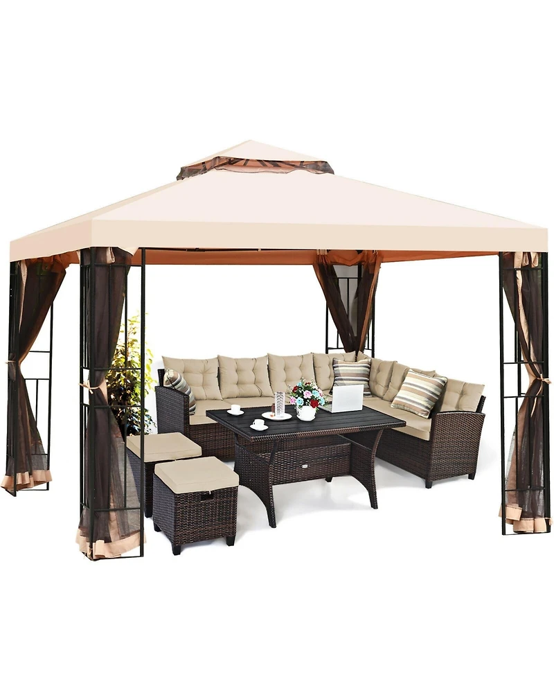 10 x 10 Feet 2-Tier Vented Metal Canopy with Mosquito Netting