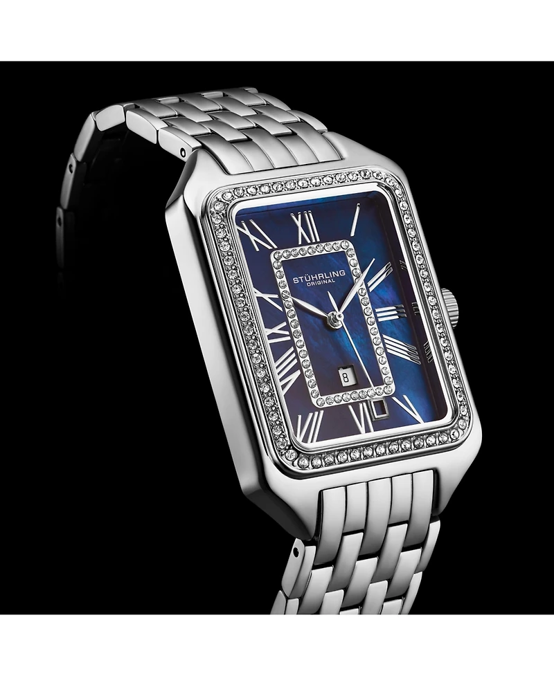 Stuhrling Lustra 32mm Rectangle Quartz Fashion Watch with Crystals