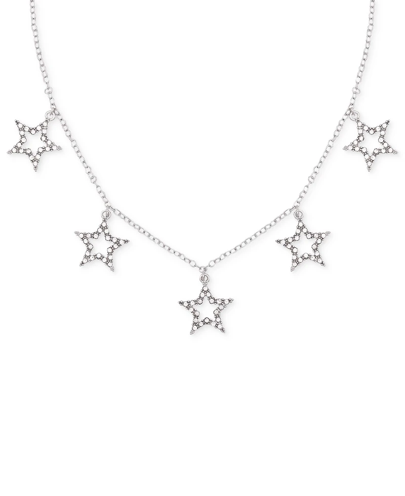 Guess Silver-Tone Pave Star Charm Statement Necklace, 16" + 2" extender