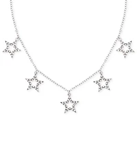 Guess Silver-Tone Pave Star Charm Statement Necklace, 16" + 2" extender