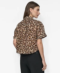 Dkny Women's Printed Chiffon Camp Shirt