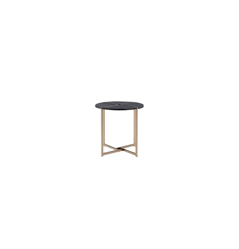 Contemporary Round Side Table – Manufactured Wood with Metal Accents