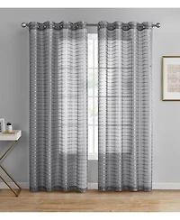 Kate Aurora 2 Piece Silver Plaid Grommet Top Sheer Window Curtain Panels