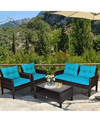 Gymax 8PCS Rattan Patio Conversation Set Outdoor Furniture Set Cushioned