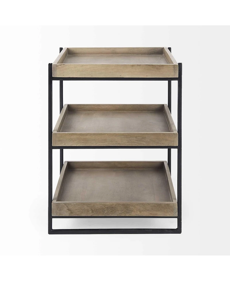 Rustic Solid Wood Square End Table with Two Shelves for Storage