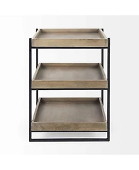 Rustic Solid Wood Square End Table with Two Shelves for Storage
