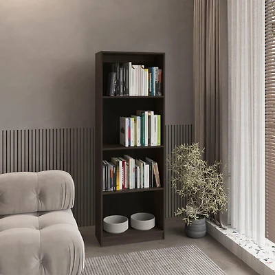 Vinton Bookcase with Spacious Tier-Shelving Design, Dark Walnut / Black Wengue