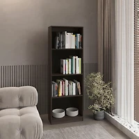 Vinton Bookcase with Spacious Tier-Shelving Design, Dark Walnut / Black Wengue