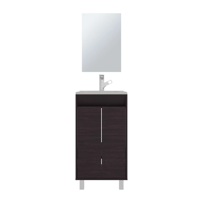 Ingold Bathroom Set, Cabinet with Sink + Mirror, 2 Doors, 4 Legs, Shelves, 1 White