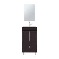 Ingold Bathroom Set, Cabinet with Sink + Mirror, 2 Doors, 4 Legs, Shelves, 1 White