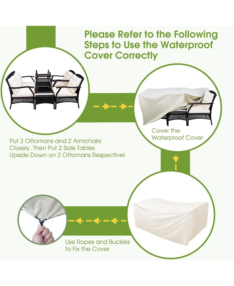 Gymax 7PCS Rattan Patio Conversation Sofa Furniture Set w/ Cushions & Waterproof Cover