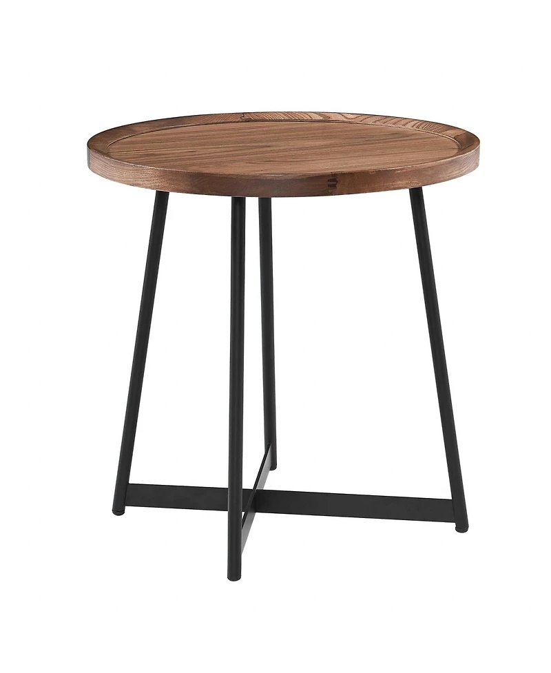21.66" X 21.66" X 22.05" Round Side Table In American Walnut And Black