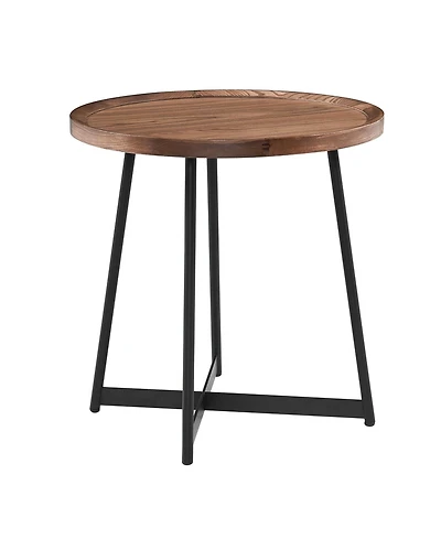 21.66" X 21.66" X 22.05" Round Side Table In American Walnut And Black