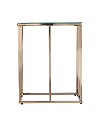 24" Champagne Glass And Iron Square End Table