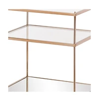 27" Gold And Clear Glass And Iron End Table With Mirrored Shelf