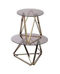 Round Glass and Iron End Table for Modern Home or Office Decor