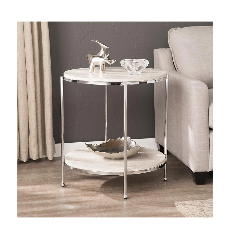 Wood and Iron Rectangular End Table with Shelf for Living Room or Bedroom