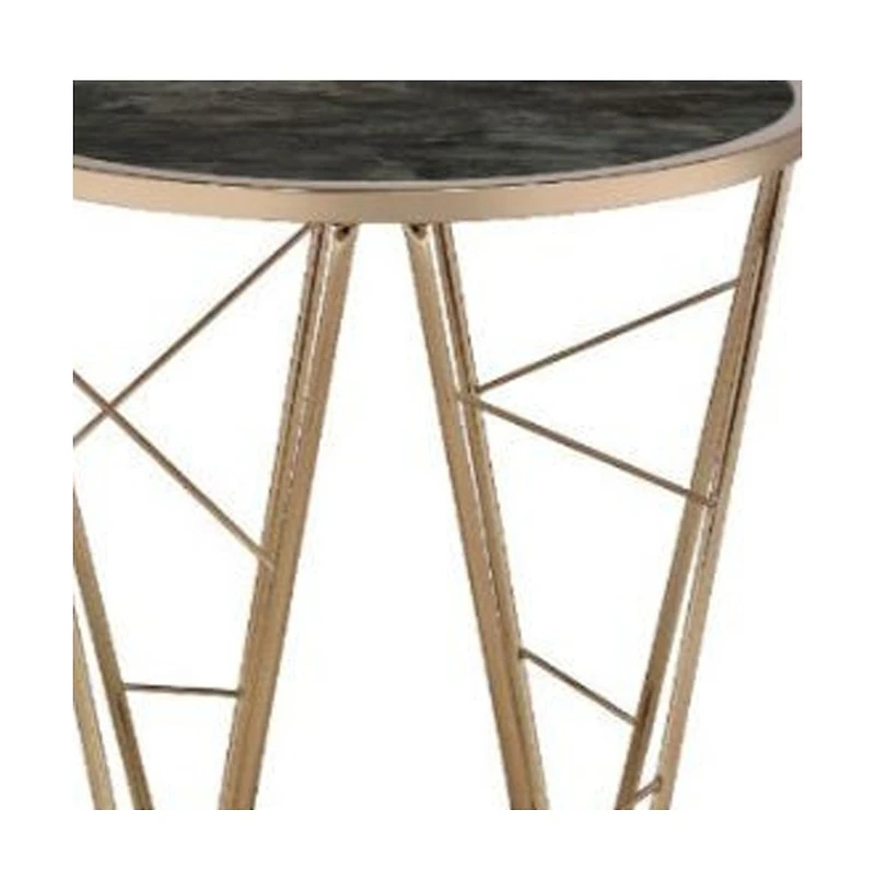 Contemporary Faux Marble and Glass Round End Table with Stylish Metal Legs