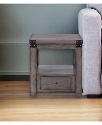 Transitional Wood Square End Table – Drawer and Display Shelf