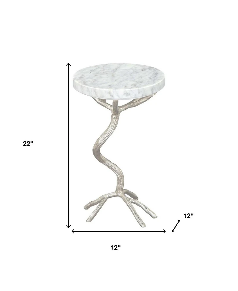 Stylish 22" Marble End Table – Round White Top with Silver Legs for Elegant Decor