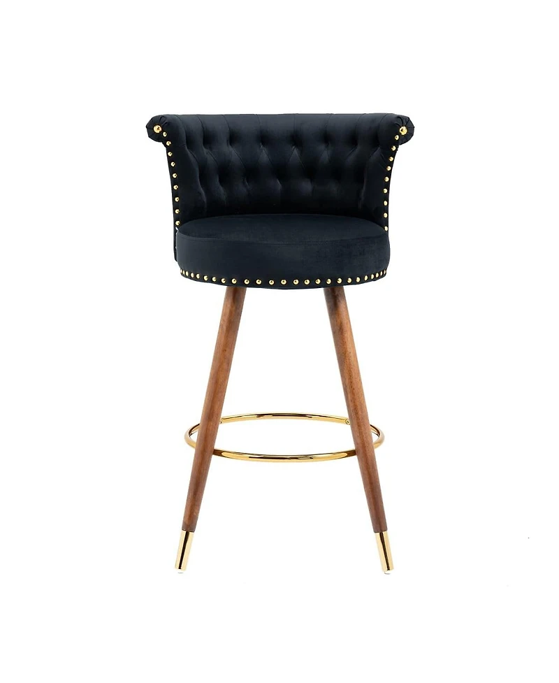 Set of 2 Swivel Bar Stools with Backrest and Footrest Upholstered Counter Height Chairs Solid Wood Legs for Kitchen Island Dining or Home Bar-The