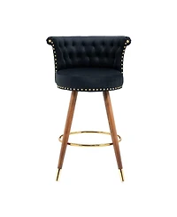 Set of 2 Swivel Bar Stools with Backrest and Footrest Upholstered Counter Height Chairs Solid Wood Legs for Kitchen Island Dining or Home Bar-The