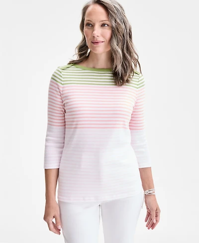 Style & Co Petite Striped Pima Cotton Top, Exclusively at Macy's
