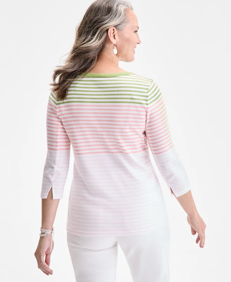 Style & Co Petite Striped Pima Cotton Top, Exclusively at Macy's