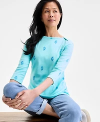 Style & Co Women's Printed Cotton 3/4-Sleeve Top, Exclusively at Macy's