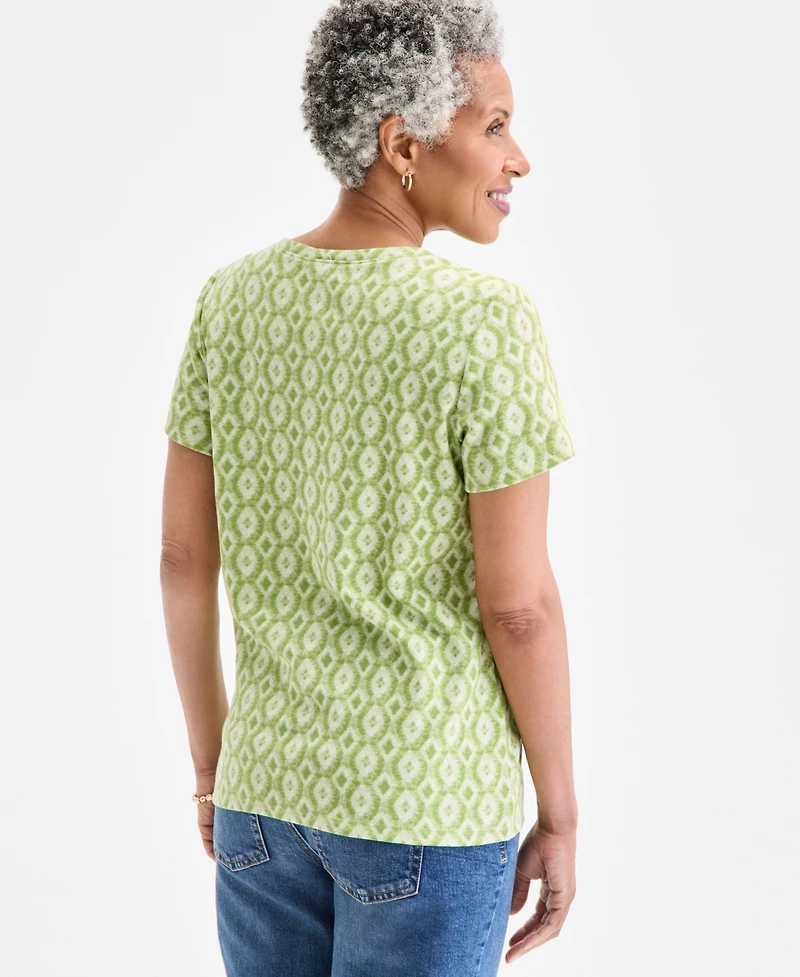 Style & Co Women's Printed Short-Sleeve Henley T-Shirt, Exclusively at Macy's