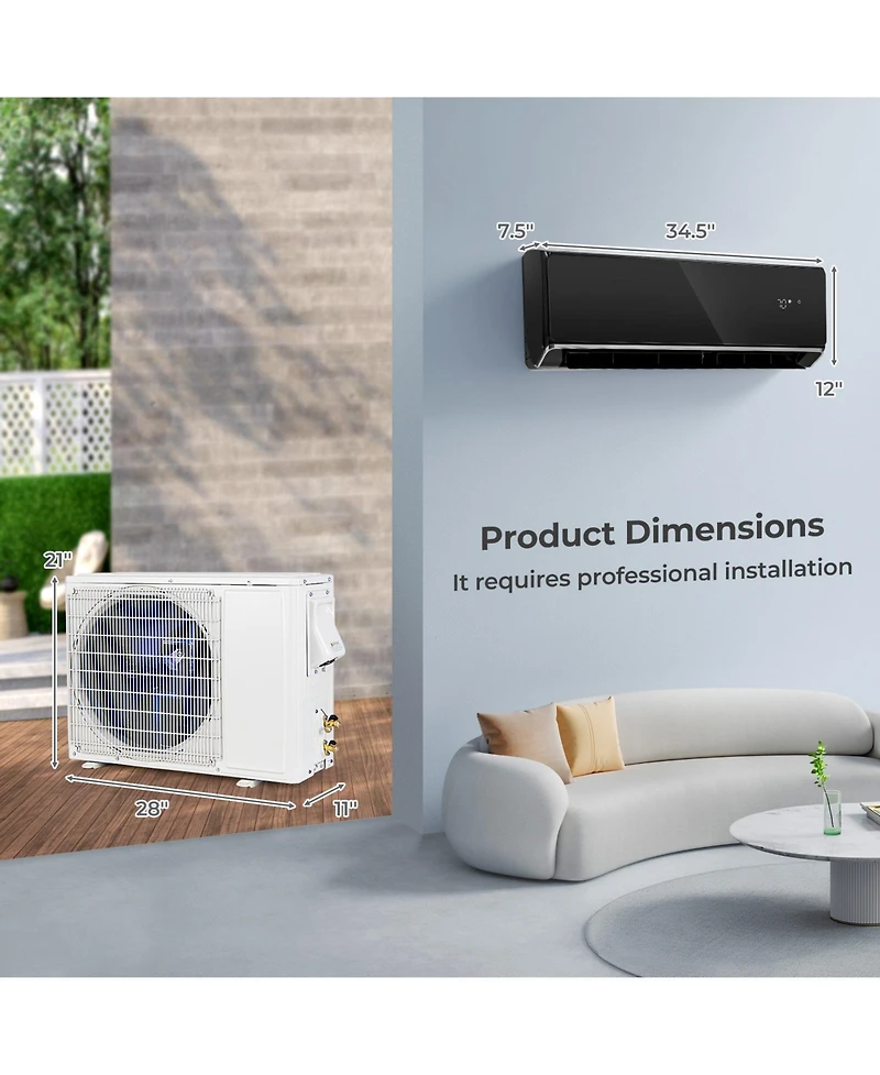 12000 Btu 22 SEER2 208-230V Wifi Enabled Mini Split Air Conditioner and Heater White