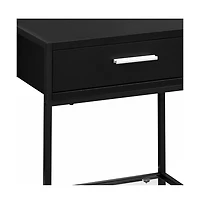 Contemporary End Table with Glass Top, Metal Frame, Drawer & Shelf
