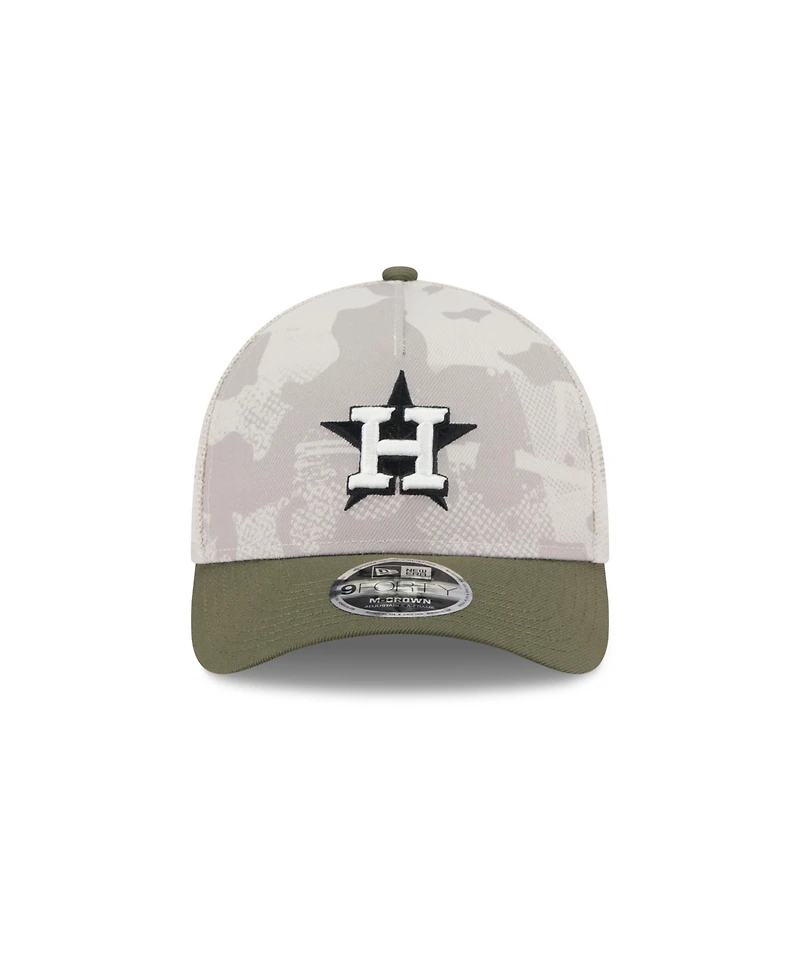 New Era Men's Light Beige/Olive Houston Astros 2025 Armed Forces Day 9FORTY M-Crown A-Frame Adjustable Hat