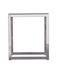 Glass Top Square End Table with Iron Base for Living Room or Lounge