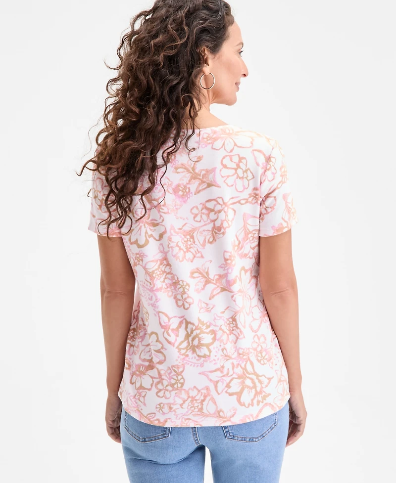 Style & Co Women's Printed Scoop-Neck Short-Sleeve Top, Exclusively at Macy's