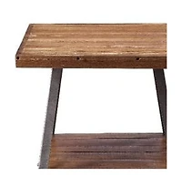 Sleek Wood Grain Rectangular End Table with Open Shelf Storage