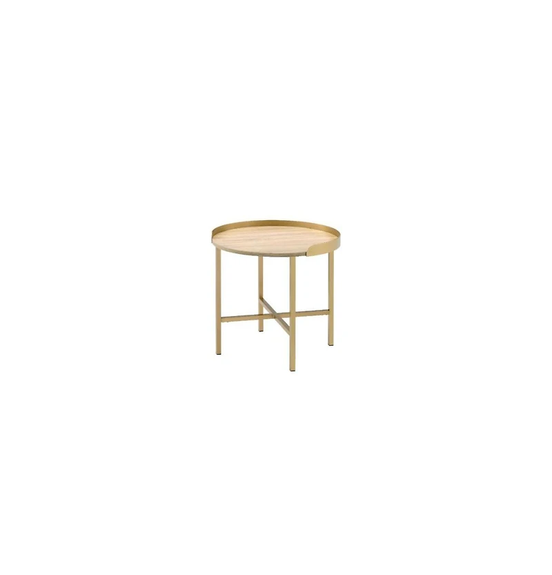 Round End Table with Metal Frame and Wood Top – Modern Industrial Design
