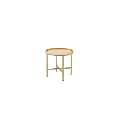 Round End Table with Metal Frame and Wood Top – Modern Industrial Design