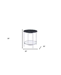 Contemporary Faux Marble and Metal Round End Table with Storage Shelf