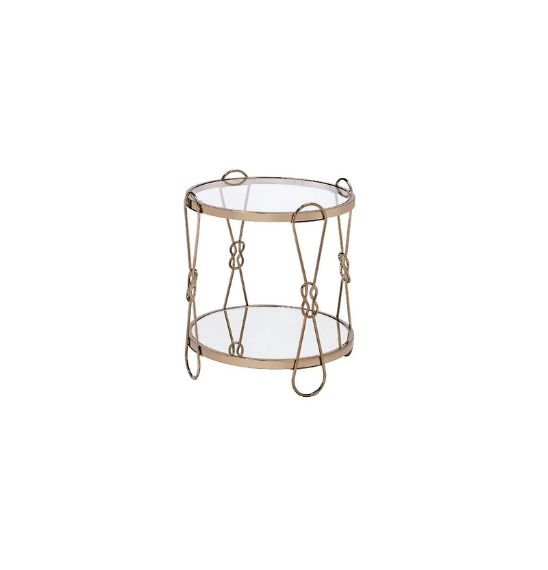 Contemporary Mirrored and Metal Round End Table with Shelving