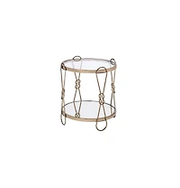 Contemporary Mirrored and Metal Round End Table with Shelving