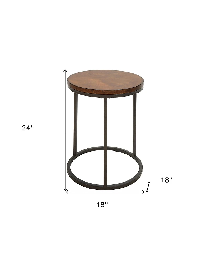 Wood and Iron Round Accent Table – Industrial Style with Rustic Charm for Living Room