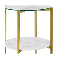 Sleek Glass and Steel Round End Table with Bottom Shelf – Perfect for Storage and Display