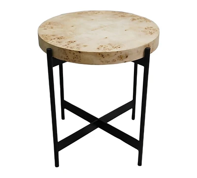 22" Industrial Round End Table Wood Top and Black Metal Legs