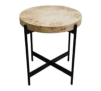 22" Industrial Round End Table Wood Top and Black Metal Legs