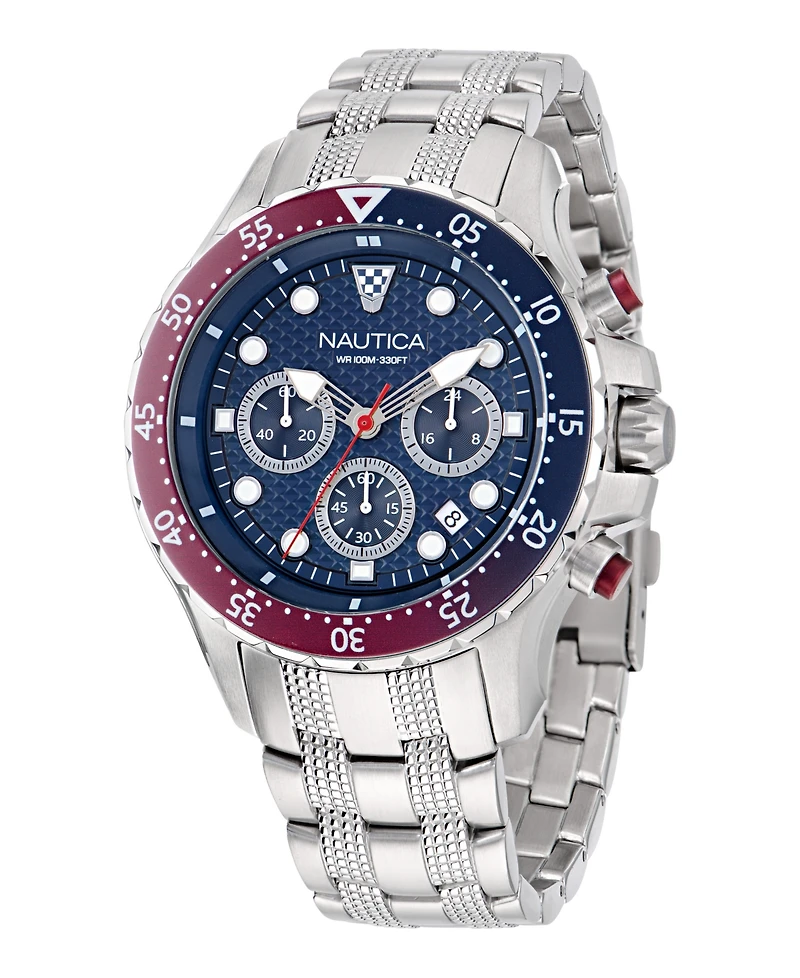 Nautica Men's Chronograph Silver-Tone Stainless Steel Watch Set, 44mm