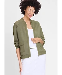 Olsen Women's Mixed Media Zip Front Bomber Jacket