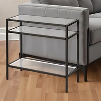 Glass and Steel End Table Modern Side with Two-Tier Shelf Storage For Living Room