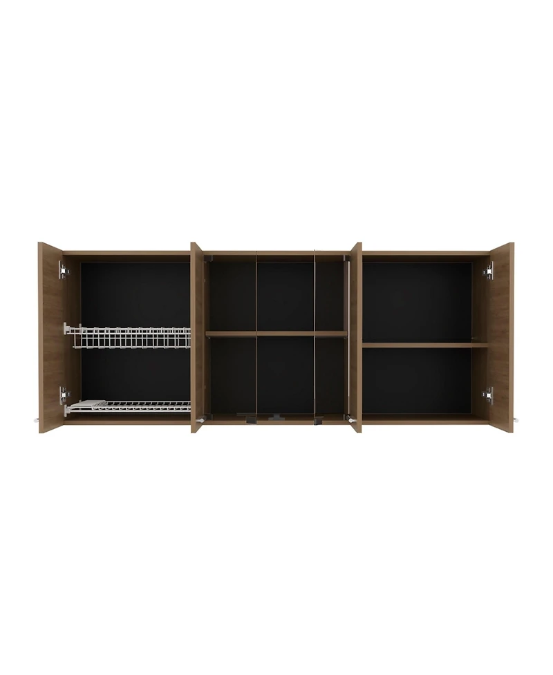 Oceana 150 Wall Cabinet with Four Doors, Two Internal Shelves, Internal Plate and Glass Organizer, Two Storage Shelves with Two Glass Doors, Natural O