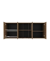 Oceana 150 Wall Cabinet with Four Doors, Two Internal Shelves, Internal Plate and Glass Organizer, Two Storage Shelves with Two Glass Doors, Natural O